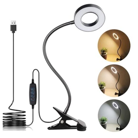 LED Clip Desk Lamp 3 Color Modes 10 Brightness Eye Protection Flexible Gooseneck - Picture 2 of 7